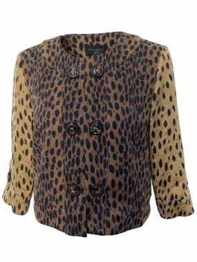 Sharon Young Open Front Leopard Print Cropped Jacket Womens size 6 Brown Black